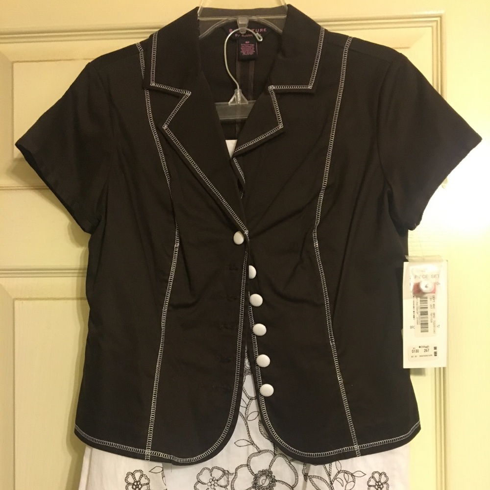 Brown and white dress suit